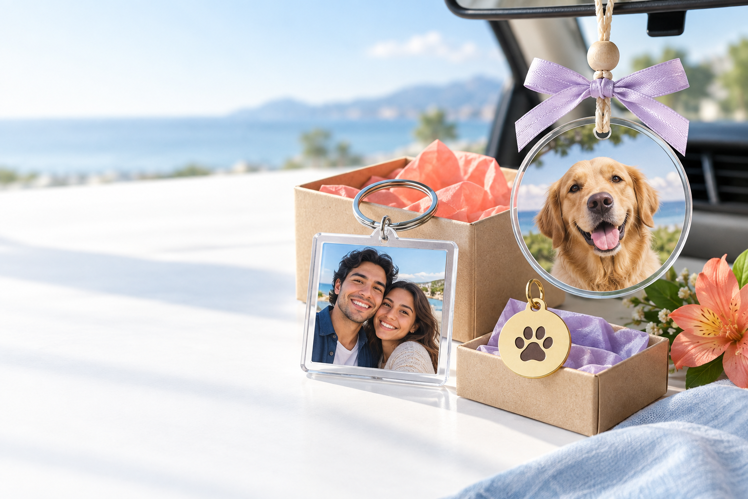 Llavero, adorno para auto y recuerdo para mascota personalizados con fotos